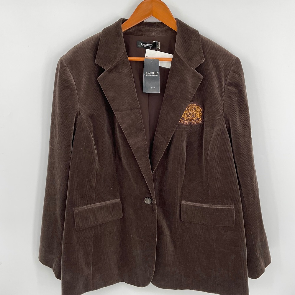 Lauren Ralph Lauren Women Brown Corduroy Blazer Jacket Crest Button Size 22W - Picture 12 of 12
